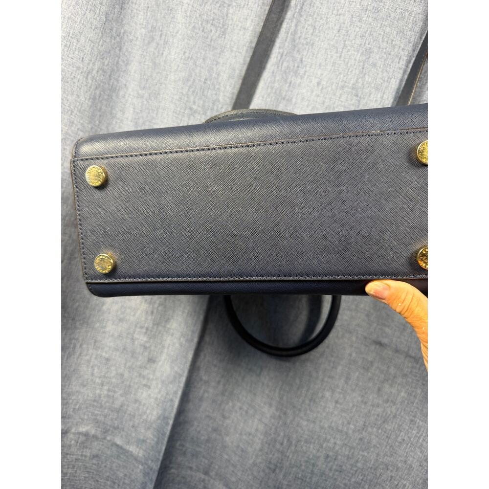 Michael Kors Navy Saffiano Leather Satchel Crossbody Gold Hardware - Picture 8 of 9